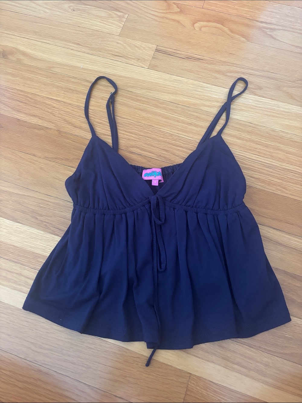 Edikted Navy Drawstring Spaghetti Strap Tank Top